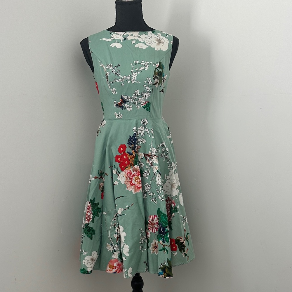 Grace Karin Floral Green 1950s Cocktail Dress
